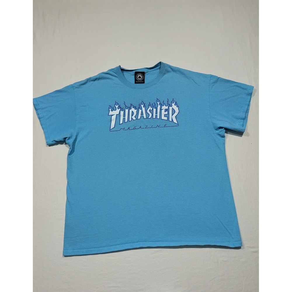 Thrasher Magazine Flame Logo T-Shirt Light Blue Mens XL Skateboarding Tee